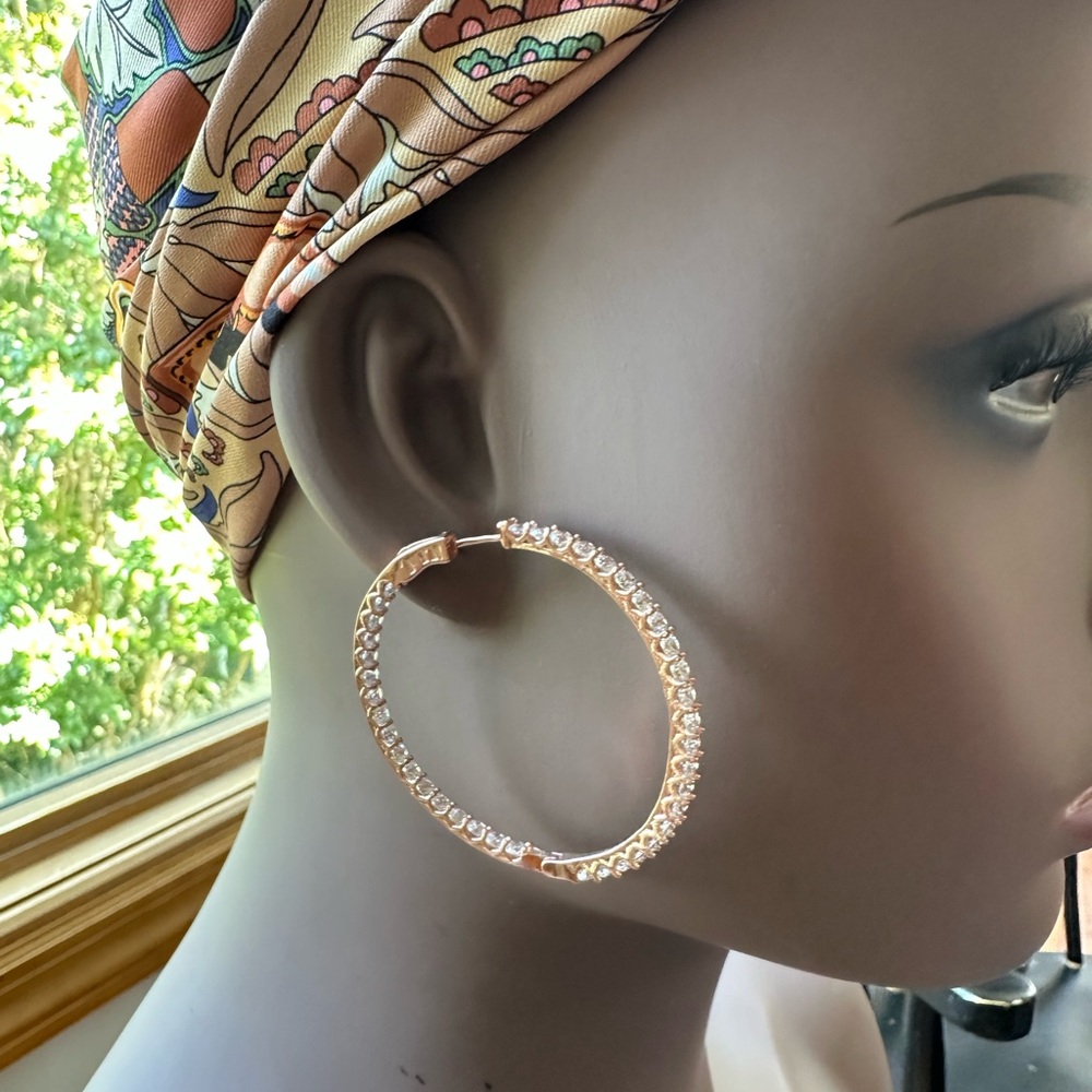 925 Pink Sterling Silver CZ stoned In And Out Hoops